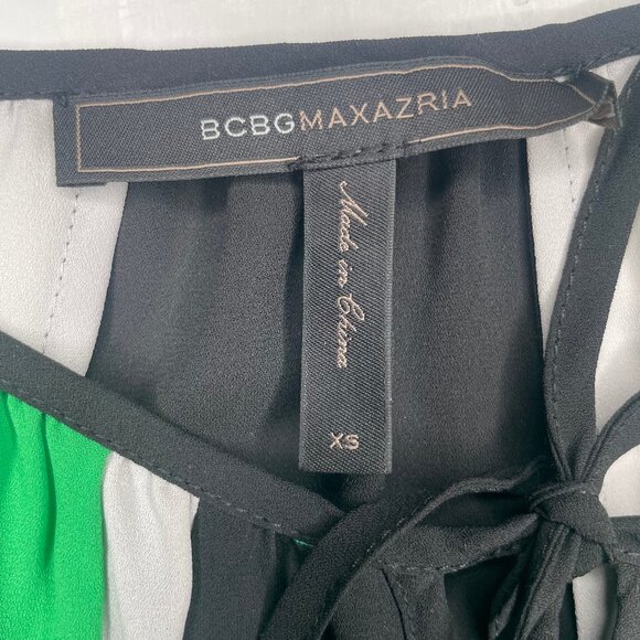 BCBGMAXAZRIA Iona Colorblock Pleated Cold Slit Shoulder Midi Dress - XS - Picture 11 of 13